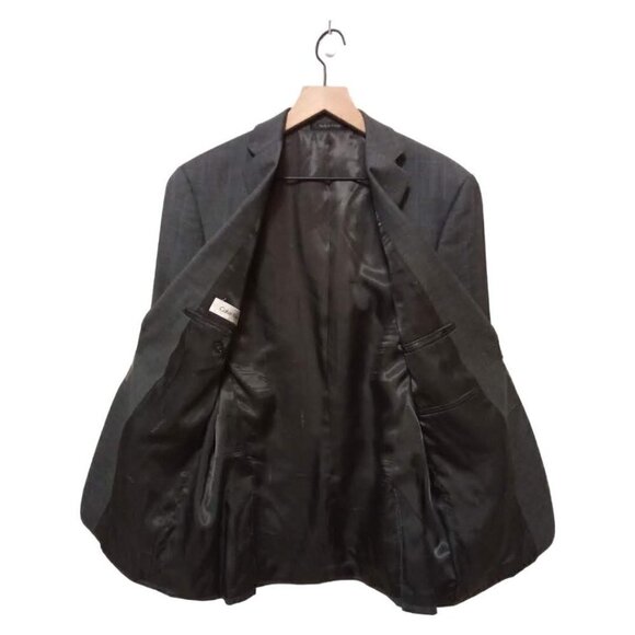 Calvin Klein Gray Window Pane Single Breasted Blazer Sz 41 - Picture 6 of 7
